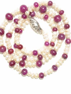 Pearl and Ruby Bead Necklace