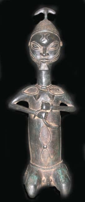 Yoruba Brass Onile Sculpture of a Kneeling Woman