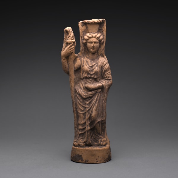 A Large Hellenistic Terracotta Statue of a Woman Holding a Staff