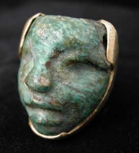 Gold Ring with Mayan Jade Mask
