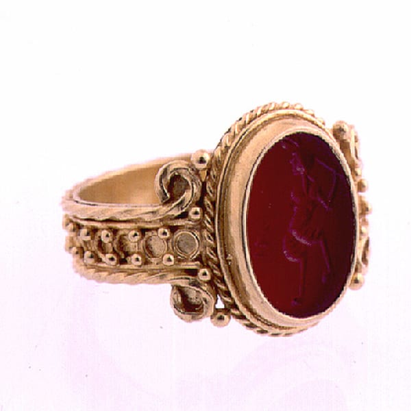 Gold Ring Featuring a Classical Revival Intaglio Depicting Pan