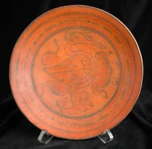 Mayan Polychrome Plate Depicting A Bird