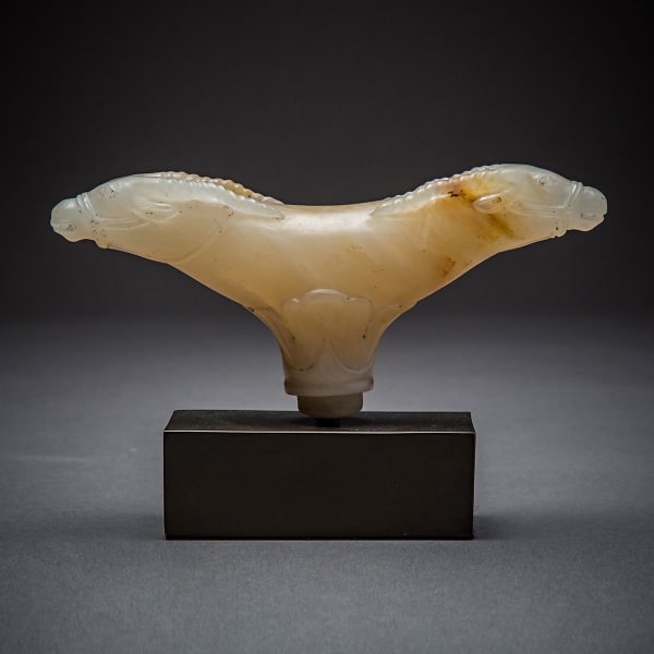 Mughal Jade Cane Handle with Two Antelopes