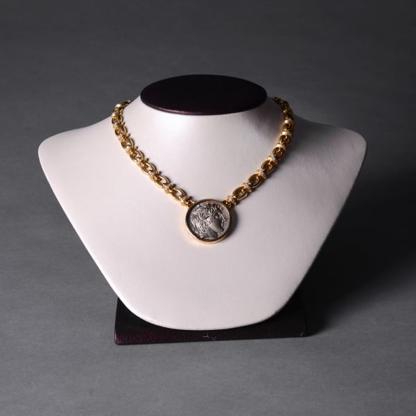 Gold Necklace with Diamonds Featuring a Silver Tetradrachm of Lysimachos