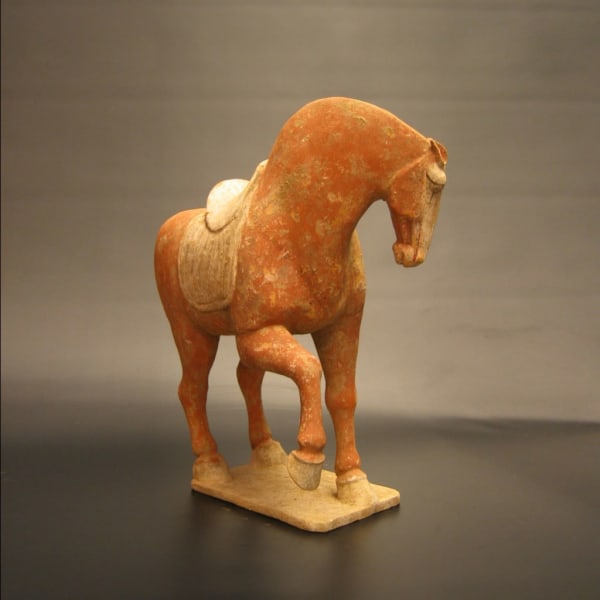 Tang Dynasty Red Painted Pottery Prancing Horse