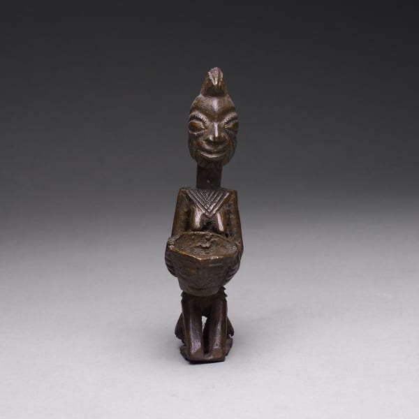 Yoruba Brass Ogboni Sculpture of a Kneeling Woman Holding a Bowl