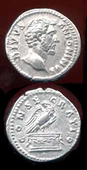 Silver Denarius of Emperor Antoninus Pius Issued Posthumously by Marcus Aurelius and Lucius Verus