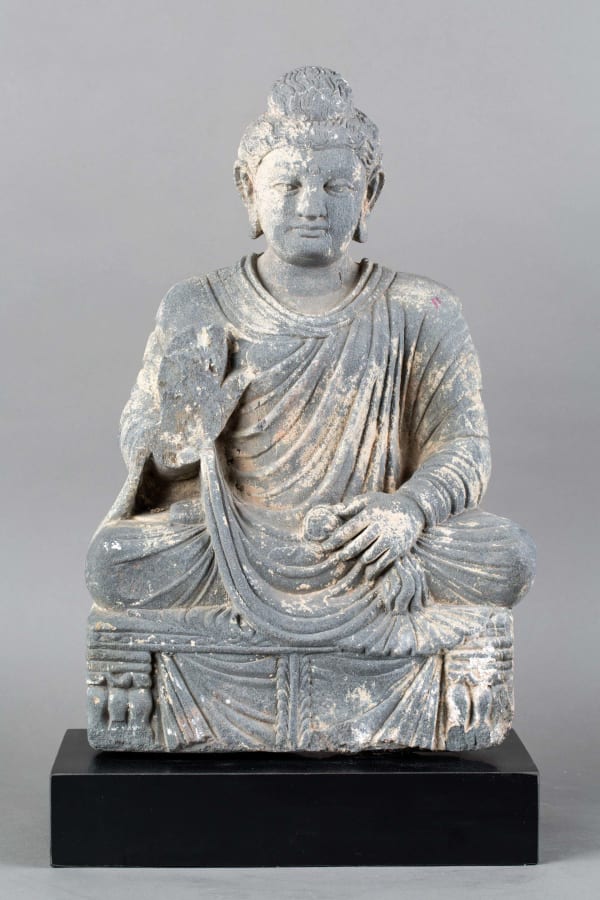 Schist stone Gandhara seated statue of the Buddha