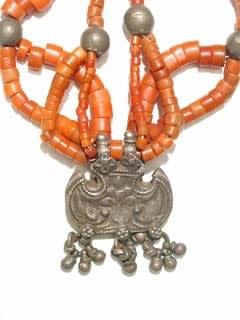Coral and Silver Bead Necklace