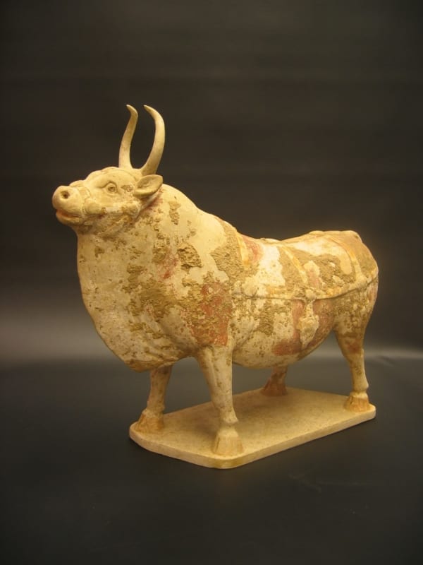 Northern Qi Painted Pottery Bull with Medallions