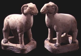 Pair of Tang Standing Rams