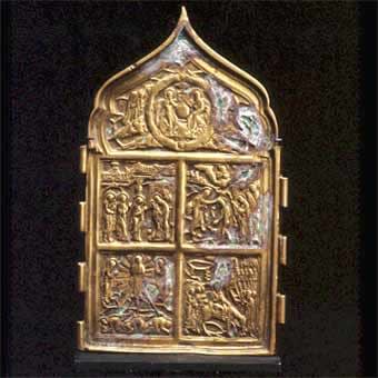 Section of an Enameled Brass Traveling Icon