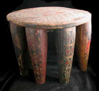 African Art / Nupe Wooden Polychrome Stool