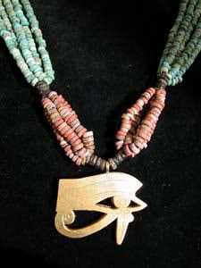 Five Strand Egyptian Faience Bead Necklace w/ Sacred Eye Of Horus