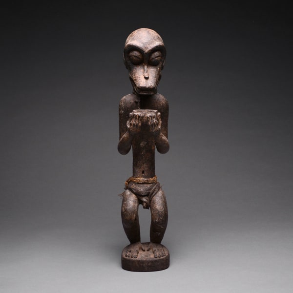 Baule Wooden Sculpture of a Monkey Holding a Bowl