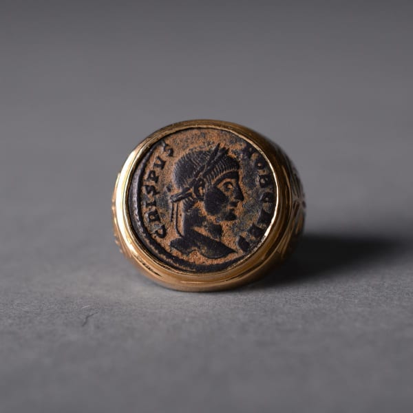 Gold Ring Featuring a Bronze Coin of Crispus Struck While Caesar