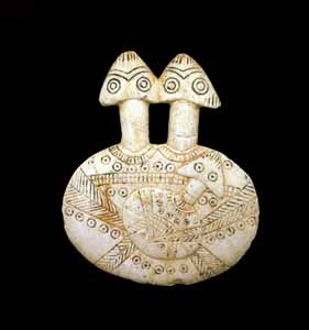 Early Bronze Age Stone Double-Headed Disc-Shaped Figurine and Child