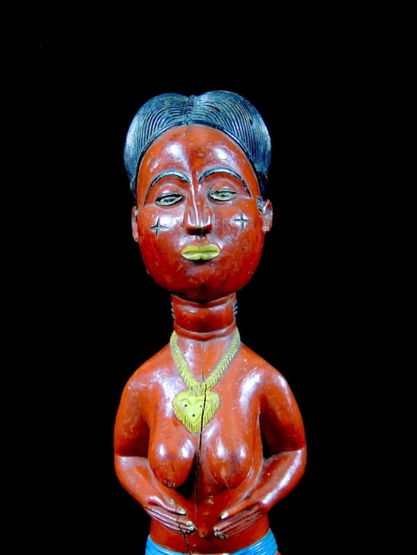 Baule Polychrome Colonial Sculpture of a Woman