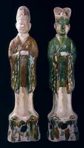Pair of T'ang Sancai-Glazed Terracotta Civic Officials