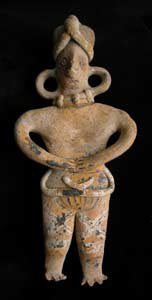 Tuxcacuesco-Ortices Style Colima Sculpture of Man with Large Ear Spool