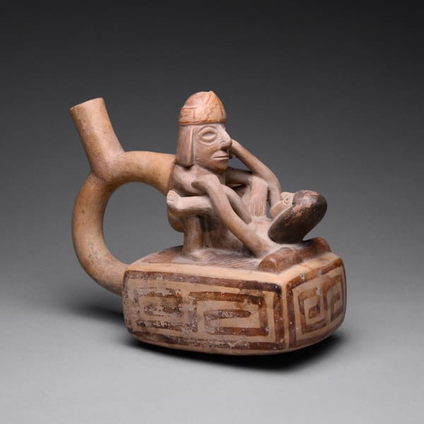 Moche Stirrup Vessel Depicting an Erotic Scene