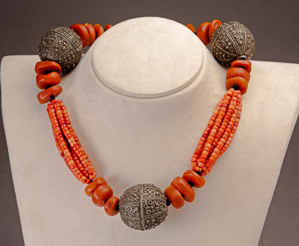 Yemenite coral and silver necklace