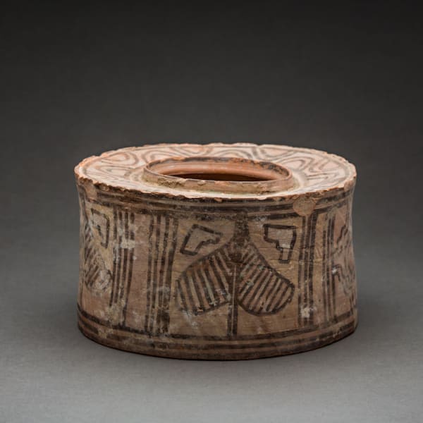 Pottery Canister Painted with Pipal Leaf Design