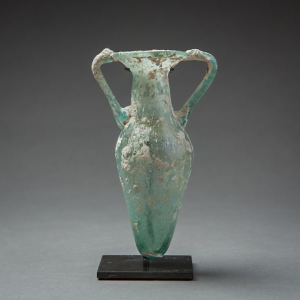 Roman turquoise green glass Amphora shaped vessel
