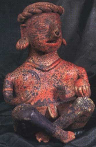 Ixtlán del Rio Style Nayarit Terracotta Sculpture of a Seated Man Holding a Ball