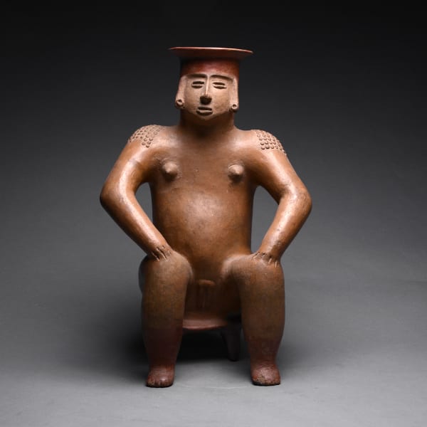 Coahuayana Style Colima Terracotta Vessel in the Form of a Seated Woman