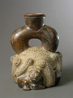 Chavín ‘Stirrup Vase’, depicting Feline and Cactus