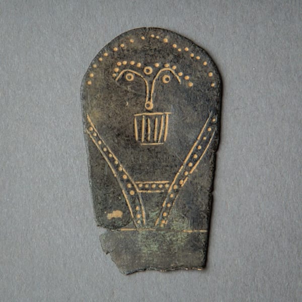 Elamite Bronze Plaque with an Inscribed Face