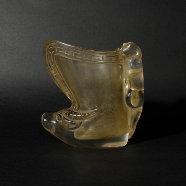 Rock Crystal Boot-Shaped Libation Cup with ox and monkey