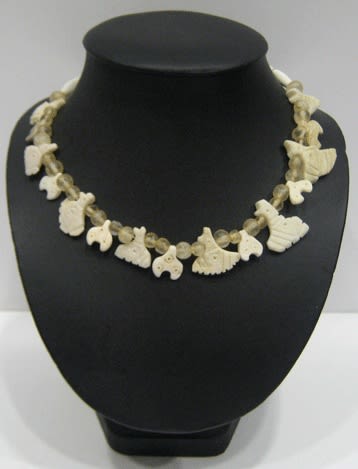 Shell, Stone and Glass Bead Necklace with Pendants