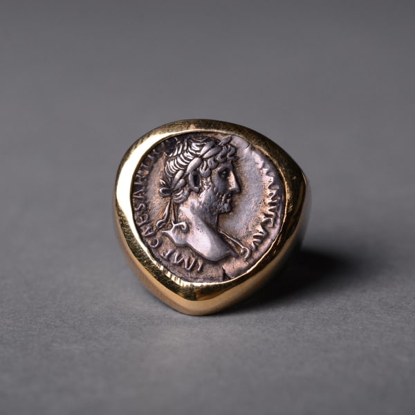 Gold Ring Featuring a Roman Silver Denarius of Emperor Hadrian