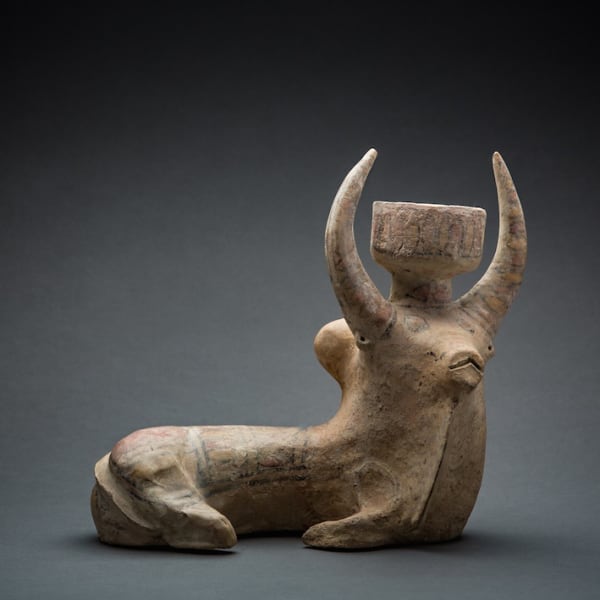 Indus Valley Slip-Painted Terracotta Sculpture of a Recumbent Zebu Bull