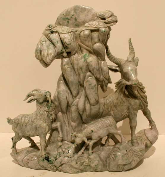 Lavender Jade Sculpture Depicting Goats