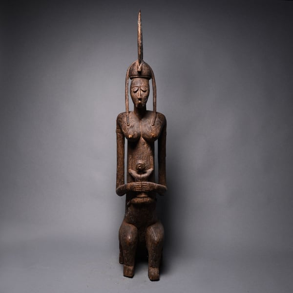 Bambara Wooden Guandousou Sculpture of a Mother and Child