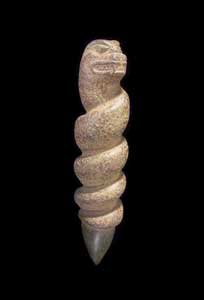 Olmec Stone Rod Depicting a Jaguar-Headed Snake