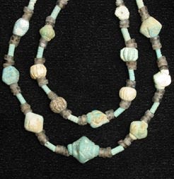 Egyptian Faience And Brown Quartz Bead Necklace