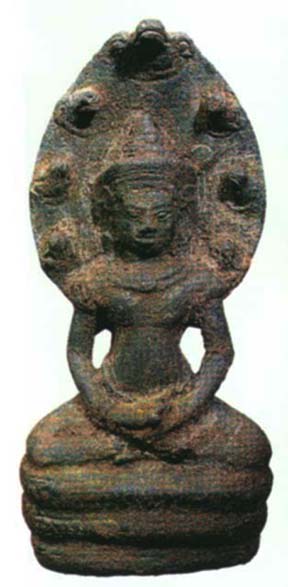 Khmer Bronze Seated Buddha Meditating on Naga