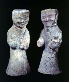 Pair of Western Han Painted Terracotta Attendants