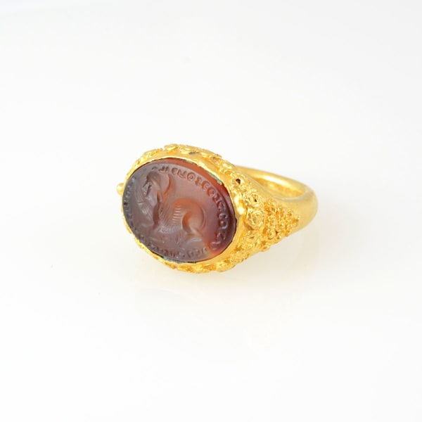 Parthian Gold Ring with a Carnelian Intaglio