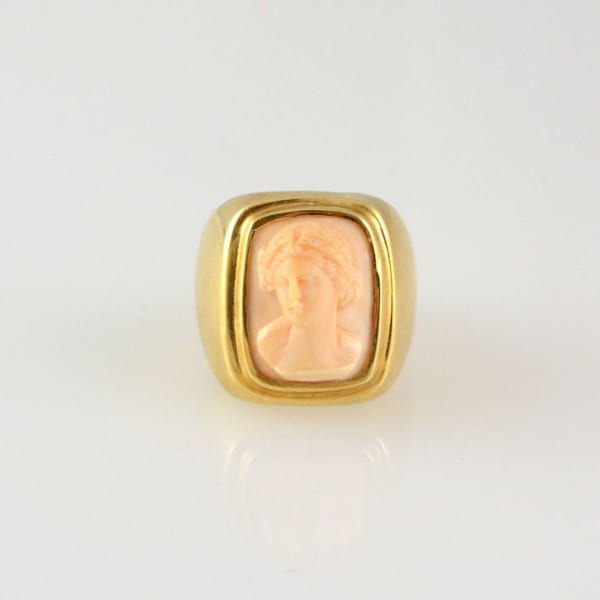 Classical Revival Coral Cameo Depicting a Goddess