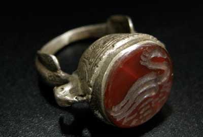 Carnelian Seal of a Swan Set in a Silver Ring