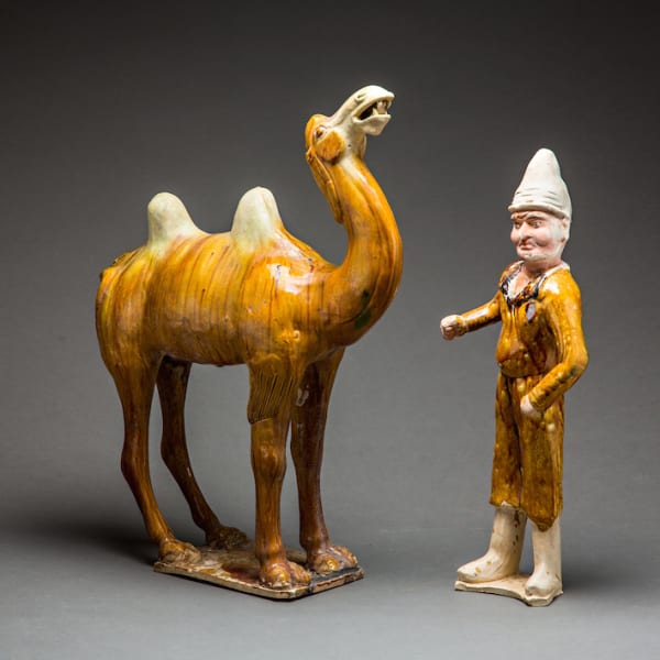 Tang Glazed Terracotta Camel and Foreign Groom