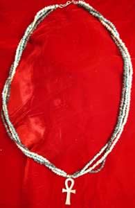 Necklace Of Egyptian Faience Beads And Gold Ankh