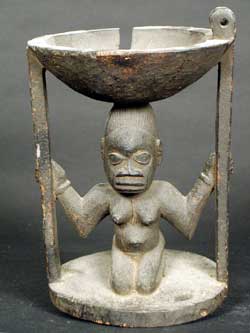 Yoruba Wooden Divination Bowl Supported by a Kneeling Woman