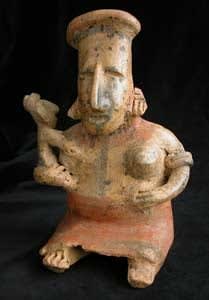 San Juanito Style Jalisco Terracotta Sculpture of a Seated Woman Holding a Child