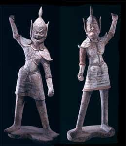 Pair of Tang Painted and Gilt Terracotta Warriors
